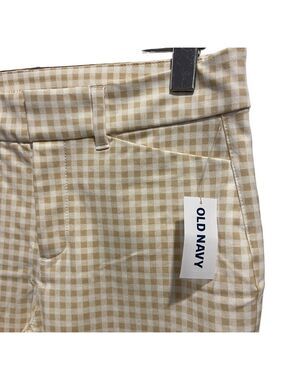 Old Navy Pixie high-rise trousers pants beige white gingham NWT wide leg tall 4